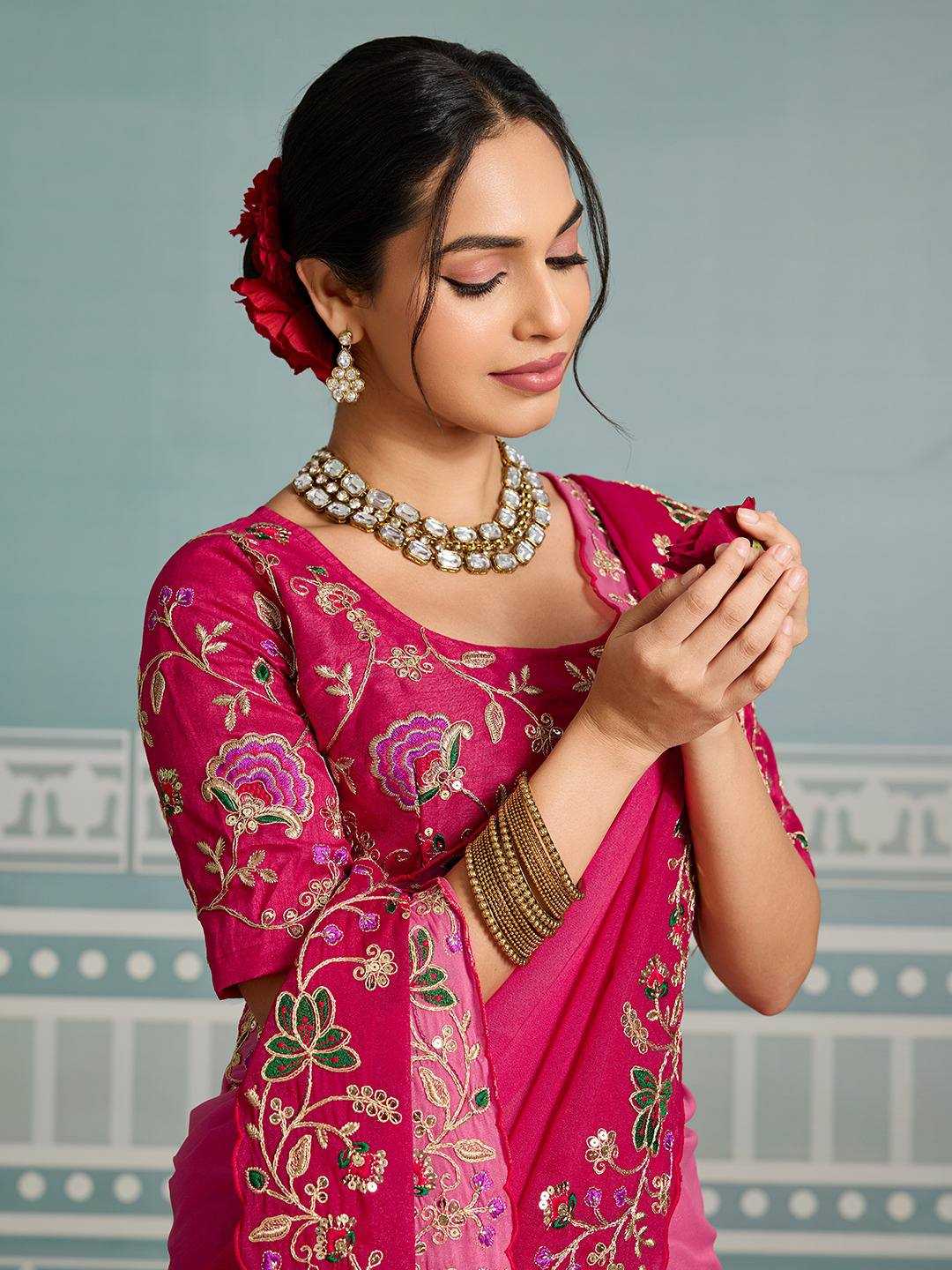 Georgette  Embroidered Cutwork Saree